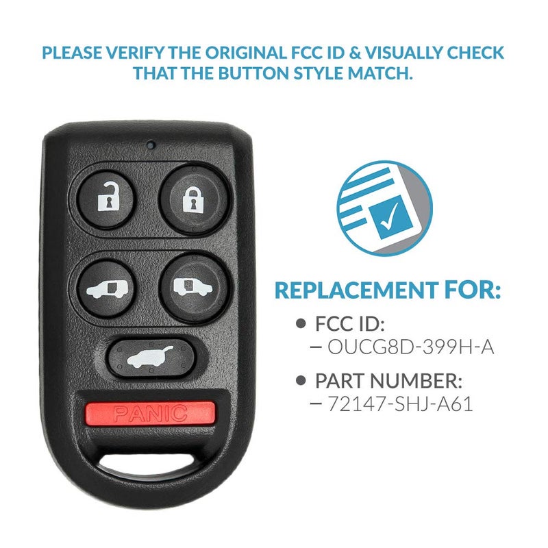Keyless2Go Replacement for Keyless Entry Remote Car Key Fob for Select Honda Odyssey Vehicles That use OUCG8D-399H-A 72147-SHJ-A61, 6 Button - Image 3
